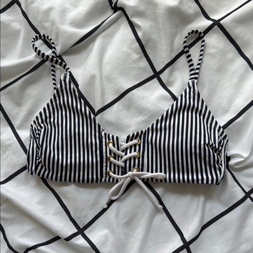 Xhilaration Black and White Striped Bikini Top